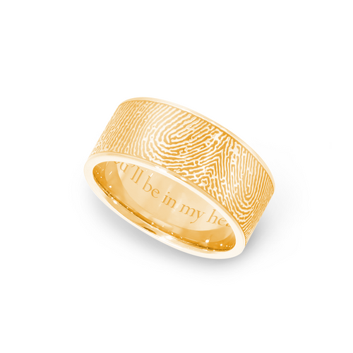 8mm Yellow Gold Flat Fingerprint Ring - Legacy Touch -- Dev