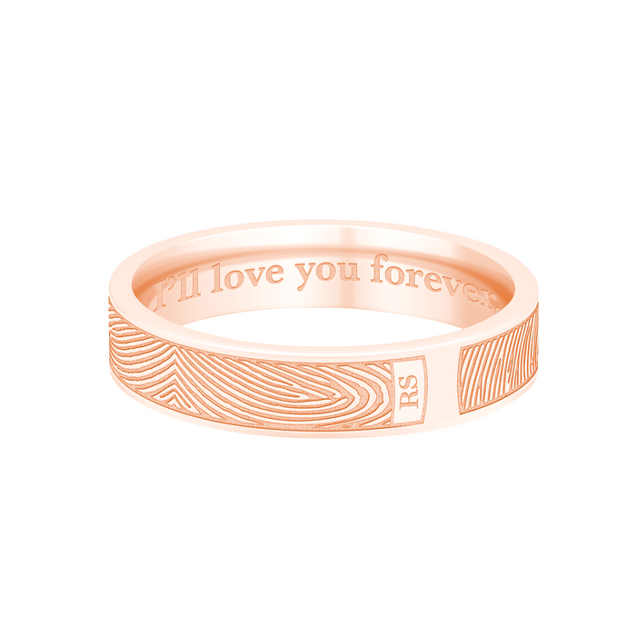 Dual Print 4mm Rose Gold Flat Fingerprint Ring