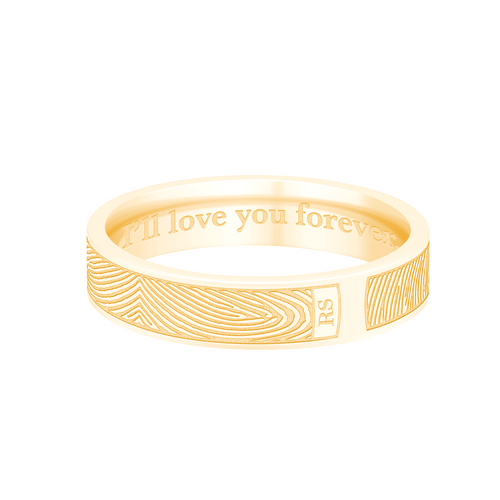 Dual Print 4mm Yellow Gold Flat Fingerprint Ring