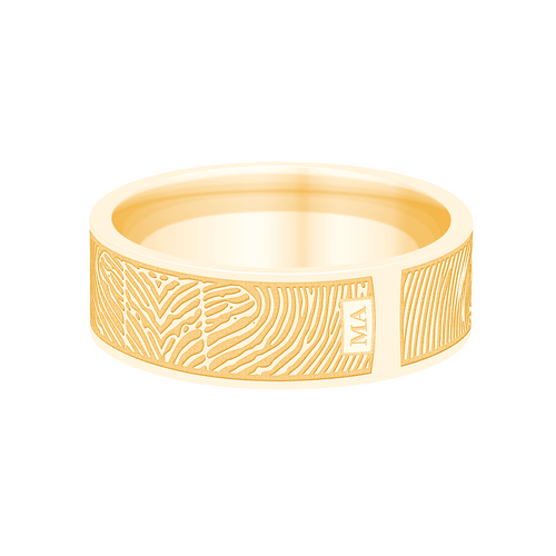 Dual Print 6mm Yellow Gold Flat Fingerprint Ring