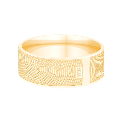Dual Print 8mm Yellow Gold Flat Fingerprint Ring
