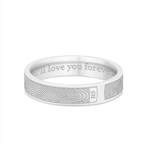 Dual Print 4mm White Gold Flat Fingerprint Ring
