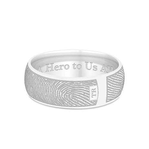 Dual Print 6mm White Gold Half-Round Fingerprint Ring