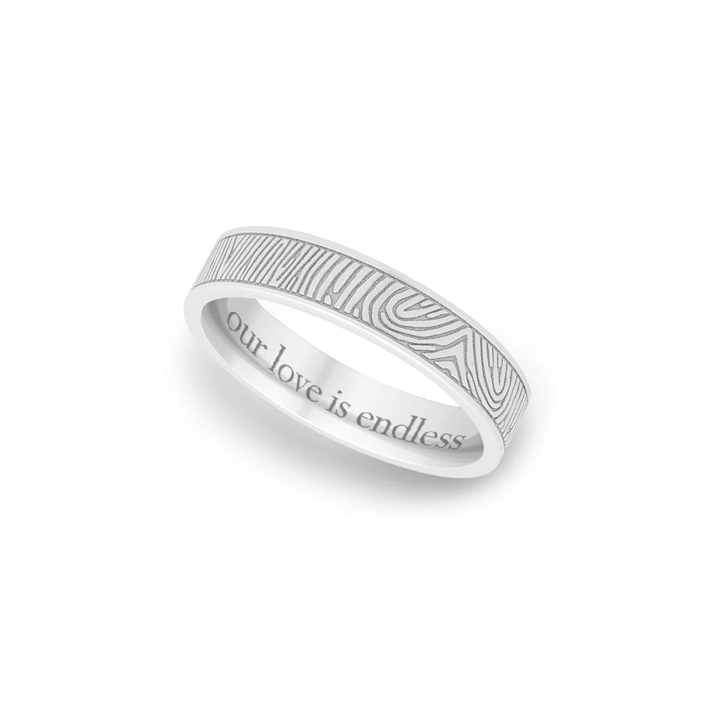 4mm White Gold Flat Fingerprint Ring - Legacy Touch -- Dev