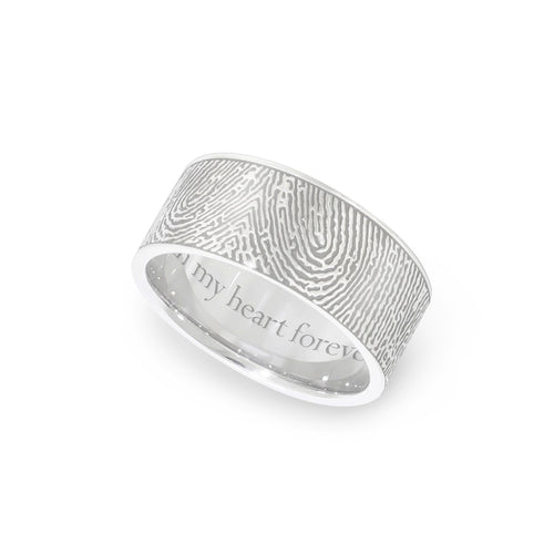 8mm White Gold Flat Fingerprint Ring - Legacy Touch -- Dev