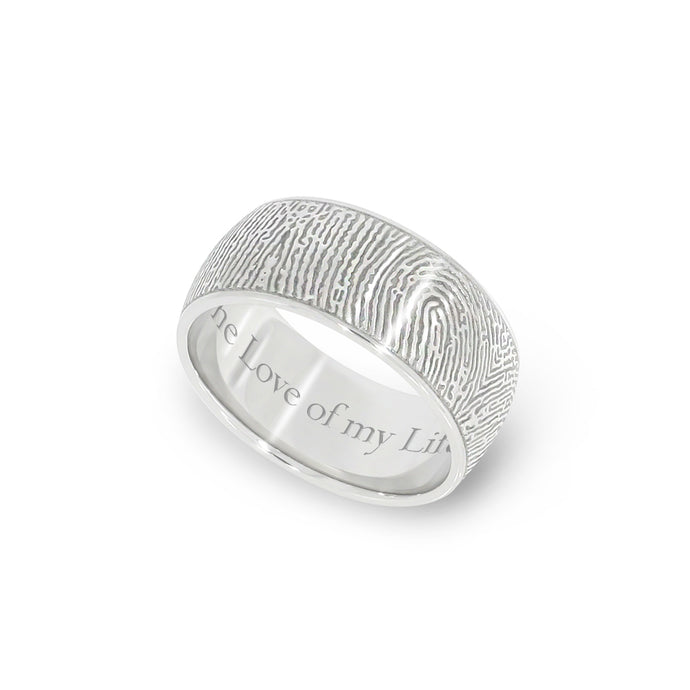 8mm White Gold Half-Round Fingerprint Ring - Legacy Touch -- Dev