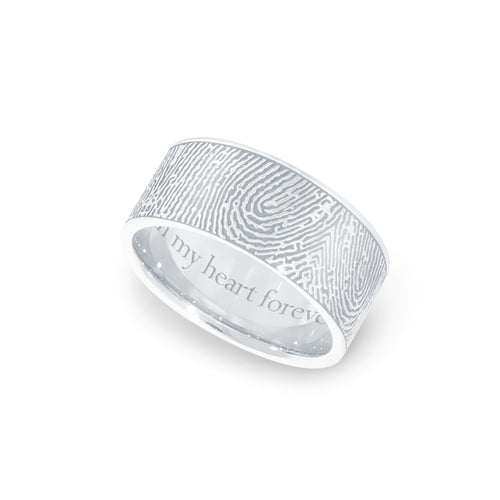 8mm Sterling Silver Flat Fingerprint Ring - Legacy Touch -- Dev