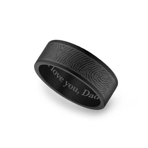 8mm Matte Black Titanium Flat Fingerprint Ring