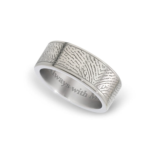 8mm Titanium Flat Fingerprint Ring